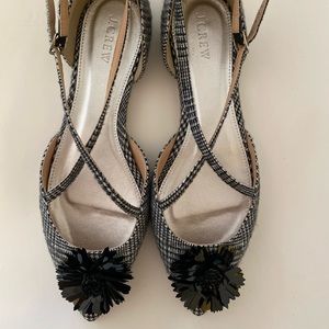 JCrew Houndstooth Criss-Cross Flats with Flower Appliqué